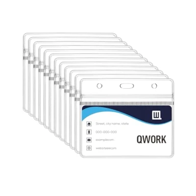 Immagine di QWORK® 100 pezzi Porta tessere orizzontali 100x82 mm per carte di dimensioni 88x55 mm, badge trasparente in plastica ispessita da 0,56