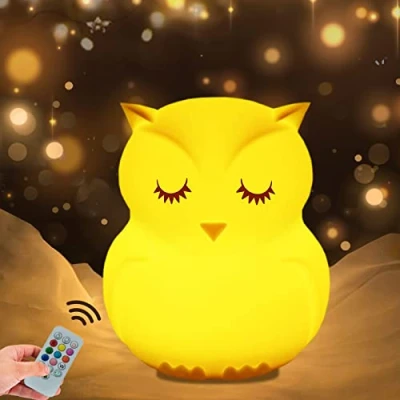 Immagine di WHA&amp;DARREN Gufo luce notturna per bambini Lampada da comodino a LED in silicone l&#039;allattamento al seno ricaricabile luminosità e colore regolabili touch