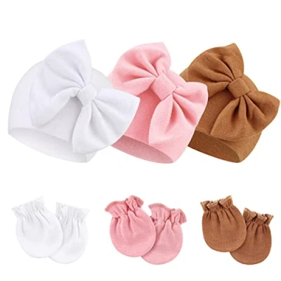 Immagine di DRESHOW Neonato Bambino Berretto e Guanti per Accessori Set Cappellino Ragazzi Ragazze Cotone 0 6 Mesi