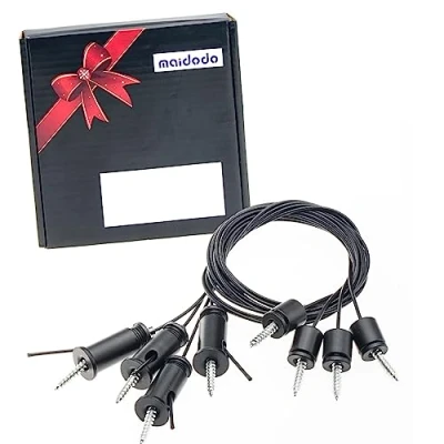 Immagine di fissaggio sospeso in acciaio inox, per soffitto, fune metallica, 2 m x 1,5 mm, lampada a sospensione, pannello di (4 pezzi, nero)