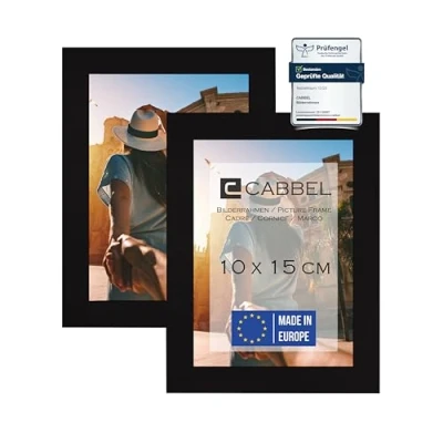 Immagine di CABBEL confezione doppia (set di 2) cornice per foto 10x15 cm, nera, robusta in legno MDF, plexiglass