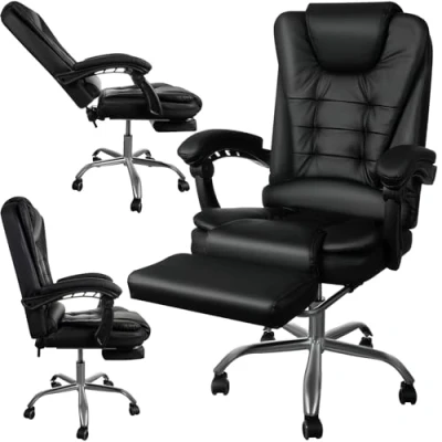 Immagine di MT MALATEC 23286 Sedia direzionale da ufficio, con meccanismo ribaltabile, in ecopelle, 130 kg, colore: Nero