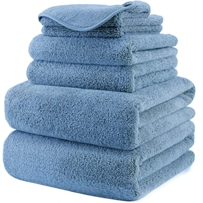 Immagine di Polyte asciugamano bagno in microfibra anti pelucchi ad asciugatura rapida set 6 pezzi (Blu)