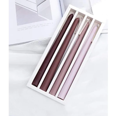 Immagine di HorBous Candele Candelabro Lunghe Colorate Profumate Regalo 4 Pezzi Durata Illuminazione Fino a 7 Ore (Marrone Crema alla Vaniglia)