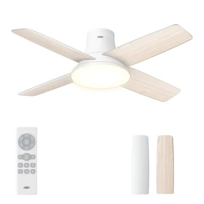 Immagine di Dreo ventilatore a soffitto silenzioso con luce LED, 112 cm, reversibile, 5CCT, 6 velocità, facile da installare, timer, montaggio superficie, controllo remoto