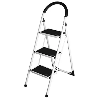 Immagine di Bakaji Scala Scaletta Pieghevole Salvaspazio con Gradini Antiscivolo e Maniglione di Sicurezza Sgabello Scaletto Struttura in Acciaio Rivestimento Gomma Portata massima 150kg (3 Gradini)