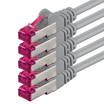 Immagine di 1aTTack.de 1m grigio 5 pezzi Rete Cavi Cat6a S FTP CAT 6a doppia schermatura certificato GHMT PIMF 500MHz / 7 CU rame non contiene alogeni compatibile con CAT5e CAT6 CAT7 CAT8 10000 Mbit/s