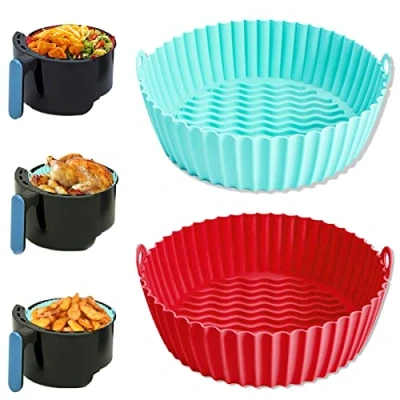 Immagine di 2 pezzi Cestino per Friggitrice Ad Aria in Silicone 21cm,Accessori riutilizzabile,Teglie Aria, Forno