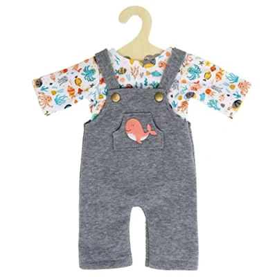 Immagine di Heless 2215 Abbigliamento per Bambole in Design Wal Bobby, Set di 2 Pezzi con Salopette Grigia e Maglietta Stampata Colorata Animali Peluche Dimensioni da 35 a 45 Cm