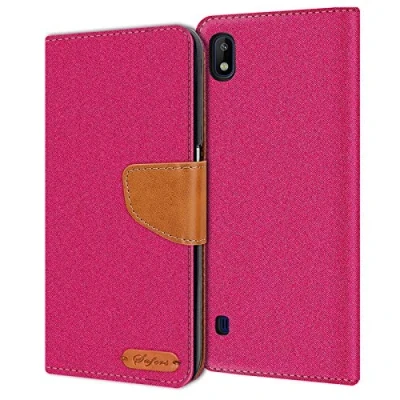 Immagine di Verco Galaxy A10 Custodia per Cellulare, Caso Tessuto Samsung Cover Tessilo Portafoglio Case, Rosa