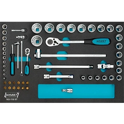 Immagine di Hazet Kit di chiavi a bussola metrico 1/4 (6.3 mm), 1/2 (12.5 mm) 57 parti 163 118/57