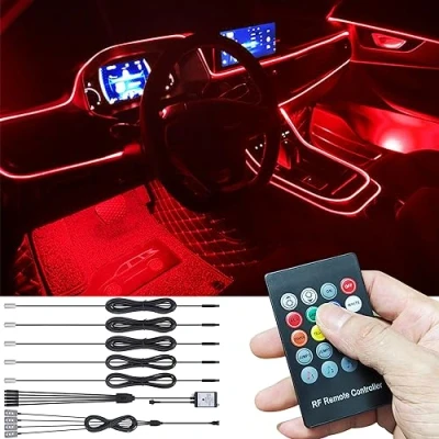 Immagine di TABEN Kit luci Atmosfera per Auto Sincronizzazione Musicale Multicolore 16 Milioni Colori 6 Metri Illuminazione Ambientale vano Piedi USB in Fibra Ottica, Telecomando RF Controllo