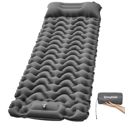 Immagine di KingCamp Tappetino da campeggio, ultraleggero gonfiabile con pompa a pedale integrata, resistente, compatto, gonfiabile, cuscino, materasso campeggio per escursioni,