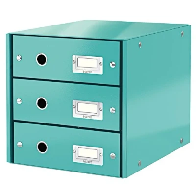 Immagine di Leitz Click &amp; Store Cassettiera a 3 Cassetti Pieghevole, Organizer per Riporre Documenti, Cataloghi e Riviste in Formato A4, Adatta Casa Ufficio, Acquamarina, 60484051