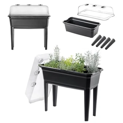 Immagine di KADAX Serra su gambe, 42 l, in plastica, con copertura aperture di ventilazione, aiuole per balcone, giardino e terrazza (plastica 75 cm, antracite)