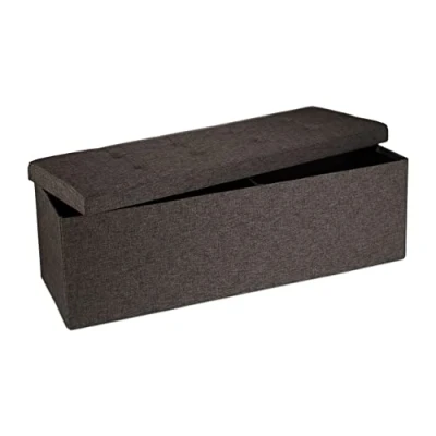 Immagine di Relaxdays Pouf Pieghevole Con Contenitore XXL, Panca Divanetto Portaoggetti, Lino, HxLxP 38 x 114 cm, Marrone
