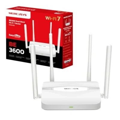 Immagine di Mercusys TP Link MR25WBE Router WiFi 7 BE3600Mbps Dual Band, 4 Porte Gigabit, Antenne Ad Alto Guadagno, Canali 160MHz, 4K QAM, MLO, Sicurezza WPA3, Controllo da APP, non supporta xDSL