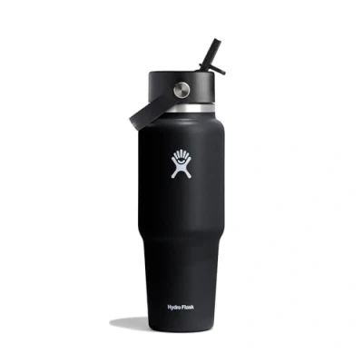 Immagine di Hydro Flask Bottiglia da viaggio Flex Straw ampia 946 ml (32 OZ) in acciaio inox isolata con TempShield e tappo a prova di perdite Senza BPA Compatibile portabicchieri Black