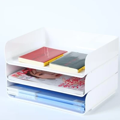 Immagine di HKeeper Vassoi di carta impilabili,Porta lettere, corrispondenza e supporti, vassoio per accessori da scrivania,supporto A4,forniture,ricevute(Confezione 3,Bianco)