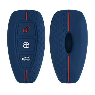 Immagine di kwmobile Custodia Coprichiave Compatibile con Ford 3 tasti Keyless Go Cover Copri Telecomando Chiave Auto Chiavi Macchina blu scuro/rosso