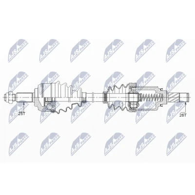 Immagine di NTY NPW RE 148 Albero motore / Semiasse Assale anteriore Sx 684 RENAULT: SCENIC 3, MEGANE 3 Coupe