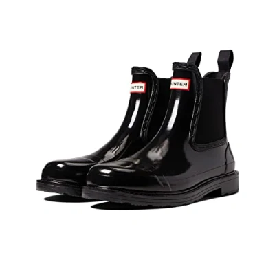 Immagine di HUNTER Commando Chelsea Gloss Boot for Women Round Toe, Block Heel, Flexible Gusset and Grip Black 8 M