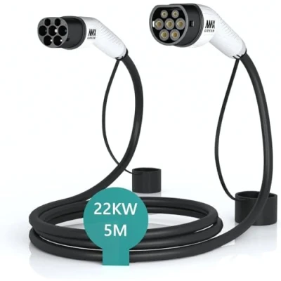 Immagine di MAX GREEN EV/Cavo di Ricarica per Auto elettriche e Hybrid Plug in, da Tipo 2 a 2, 32Amp Trifase Potenza Massima in Uscita 22 KW 5 Metri