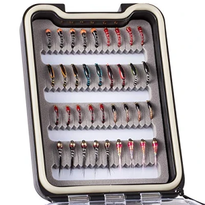 Immagine di Bassdash Pesca Mosche Artificiali Esche Set Assortimento di Trota Bass con Fly Box Pezzi secche/bagnate, ninfe, Stelle filanti, Popper