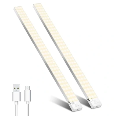 Immagine di OUILA Luce Armadio LED con Sensore di Movimento Luci Notturna 4 Modalità Lampada Guardaroba da Esposizione 5000mAh USB Ricaricabile Cucina, Scale, Corridoio, Garage 60cm*2 Pezzi
