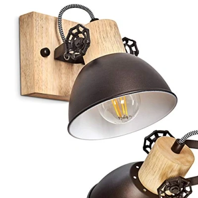 Immagine di HOFSTEIN lampada da parete Orny, regolabile in metallo/legno antracite/bianco/marrone, 1 attacco E27, spot design retro/vintage, senza lampadina/e