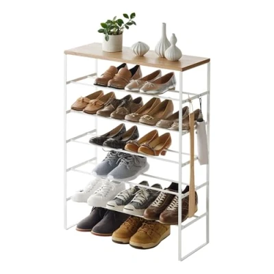 Immagine di Yamazaki Home Tower Scarpiera a 6 ripiani in legno, colore: bianco, acciaio