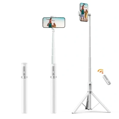 Immagine di ATUMTEK Bastone Selfie 157cm Treppiede in Alluminio Estensibile con Telecomando Bluetooth Ricaricabile Compatibile iPhone, Samsung e Android Perfetto per Viaggi, Vlog, Video Foto (Bianco)