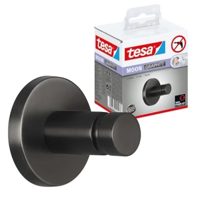 Immagine di tesa MOON Gancio per asciugamani in grafite spazzolata Portasciugamani autoadesivo metallo rivestito PVD non richiede foratura, soluzione adesiva inclusa 37 mm x 36