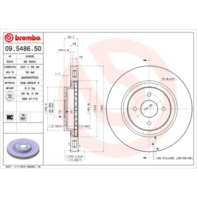 Immagine di BREMBO 09.5486.50 Disco freno 324 28 4 ventilazione interna FORD: Focus Mk1 Hatchback