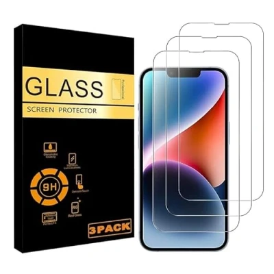 Immagine di Vetro Temperato per iPhone 14, 13, 13 Pro (6,1&quot;) 3 Pezzi, Pellicola Prottetiva Anti Graffio, Impronte, Senza Bolle, Durezza 9H, 0,33mm Ultra Trasparente, Resistente