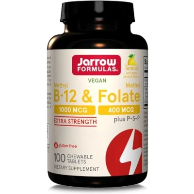 Immagine di Jarrow Formulas, Methyl B12 1.000mcg/Methyl Folate 400mcg, Deposito di 2 Giorni, Gusto Limone, 100 Compresse vegane, Testate in Laboratorio, Senza Glutine, Vegetariane, Soia, OGM