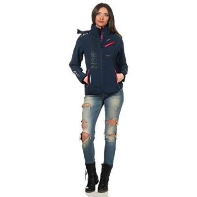 Immagine di Geographical Norway REINE LADY Giacca Softshell Impermeabile Donna Cappuccio Softshelljacke Invernale Antivento Attività All&#039;aperto Regolabile (Marina/Rosa M) Taglia 2