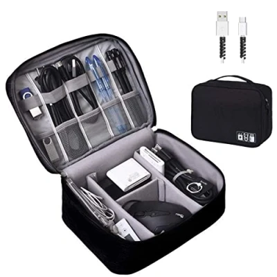 Immagine di OrgaWise Organizer Cavi da Viaggio Accessori Custodia Doppio Strato Borsa Porta per Carry Fotocamera,iPad e Scheda di Memoria con Set 2 Linee Dati Protect