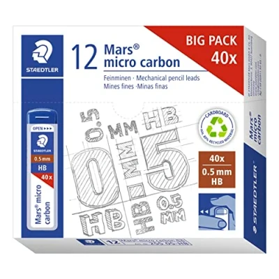 Immagine di STAEDTLER 255 05 HB Mars Micro Mine di ricarica per portamine HB, 0,5 mm (confezione da 12 x tubi 40 mine)