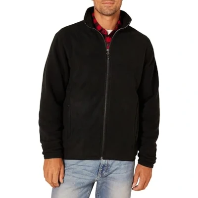 Immagine di Amazon Essentials Giacca in Pile con Cerniera Intera (Disponibile Taglie Big And Tall) Uomo, Nero, S