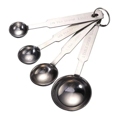 Immagine di OUNONA Set di 4 cucchiai dosatori da Cucina, in Acciaio Inossidabile, Diverse Dimensioni, Colore Argento