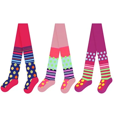 Immagine di L&amp;K II 3 collant per ragazze cotone rinforzato bambini opachi ragazza con pois e strisce fantasia multicolore 2761, 2761A 3, 146 cm 152