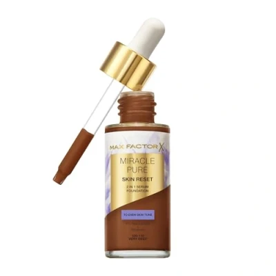 Immagine di Max Factor Miracle Pure 2in1 Skin Reset Serum Foundation, 100 110, Very Deep, Formula vegan, uniforma l’incarnato, copertura media, finish matte satinato, con Niacinamide e Bisabololo, 30 ml