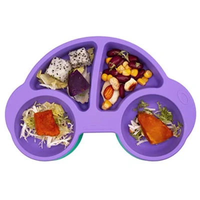 Immagine di Piatto per bambini in silicone, Tappetini Antiscivolo con forte aspirazione adatta FDA e BPA Portatile seggiolone viaggi Neonati Tovaglietta Piastra Divide, Regalo Svezzamento Battesimo