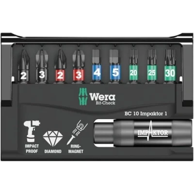 Immagine di Wera 8740/51/55/67 9/IMP DC 05073980001 Kit inserti 10 parti Croce Phillips, Pozidriv, Brugola interna, TORX interno Tecnologia Impaktor