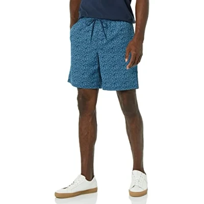 Immagine di Amazon Essentials Bermuda con Coulisse e Cucitura Interna da 20 cm vestibilità Comoda (Disponibili in Taglie Forti) Uomo, Blu Marino Stampa Foglie di Palma, XXL