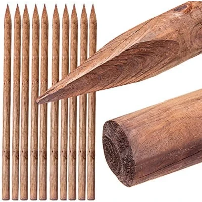 Immagine di Suinga Set di 10 Palo in legno da 200 cm, Ø 6 cm. Tutoree con punta per il fissaggio alberi, recinzioni, recinti, ...