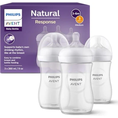 Immagine di Philips Avent biberon Natural Response 3 da 260 ml per neonati 1 mese in su, senza BPA (modello SCY903/03)