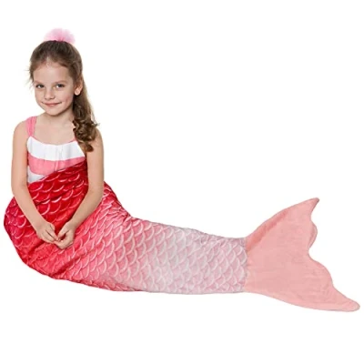 Immagine di Catalonia Classy Coperta Coda Sirena, Sacco a Pelo, Morbido Pile Caldo Plaid in per Tutte Le Stagioni, Ombre Arcobaleno, Modello Squame, 155 x 48 cm