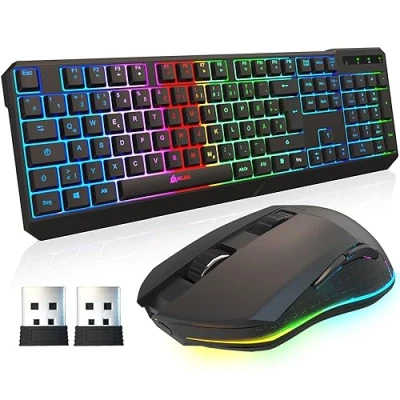 Immagine di KLIM Blaze &amp; Chroma Nuovo 2024 Set tastiera senza fili QWERTZ piatto ergonomico, mouse per PC, Mac, PS4 PS5, batteria integrata e durevole